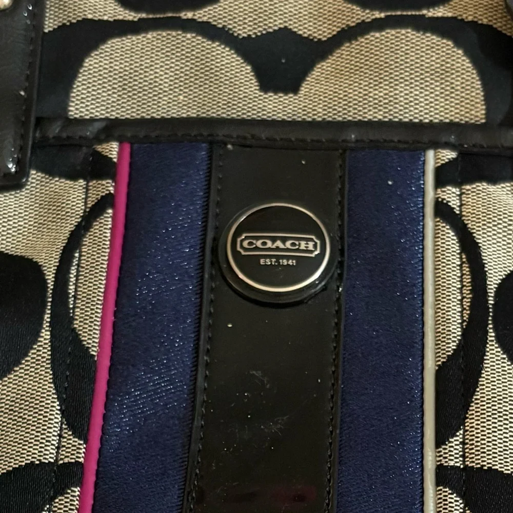 Coach Women’s Signature MultiStripe Satchel bag purse Tan Black EST 13‎ X 11